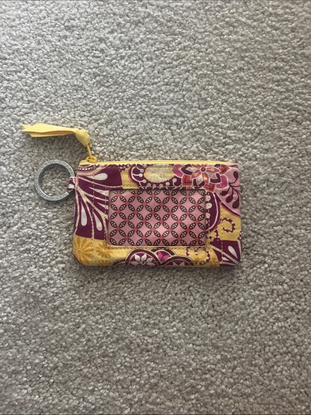 Vera Bradley Pink Yellow Floral Quilted Card Case Wristlet